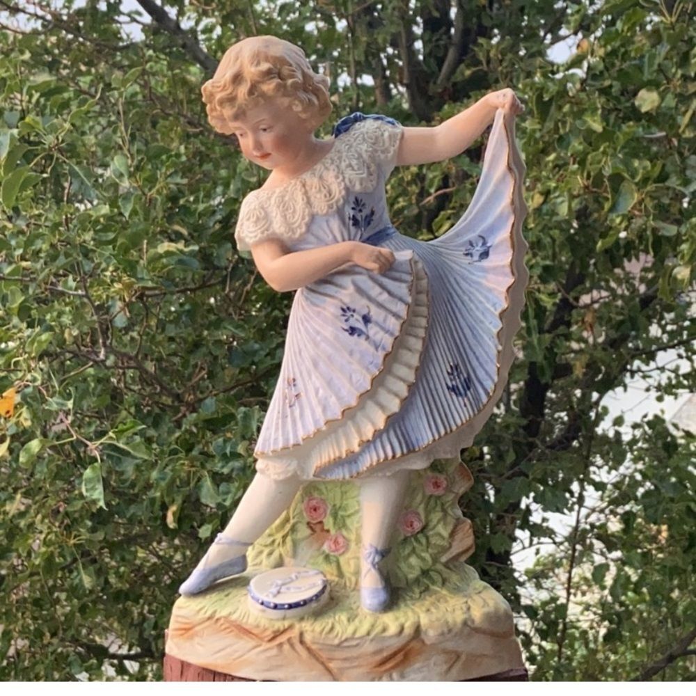 Antique Gebruder Heubach 💯% Girl Dancing Blue and White Abstract Sculpture Art